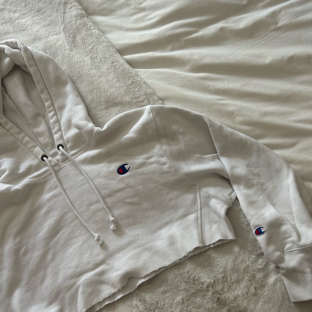 Champion White Cropped Hoodie